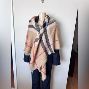 Plaid Tan and Black Women's Shawl